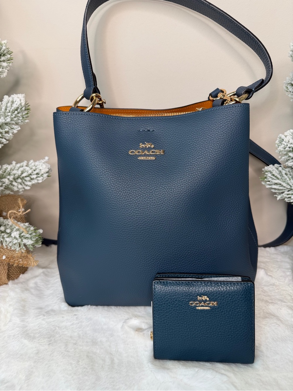 Coach Pebbled Leather Shoulder Bag and Wallet - Midnight Blue